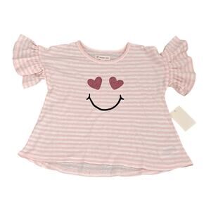 Tucker + Tate Girls   Heart Pink Stripe Ruffle Sleeve  Top Size 4 NWT